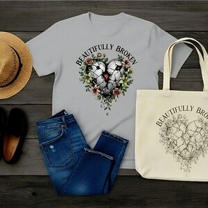 Beautifully Broken Graphic Tee • Cracked Heart Floral Shirt • Emotional Healing
